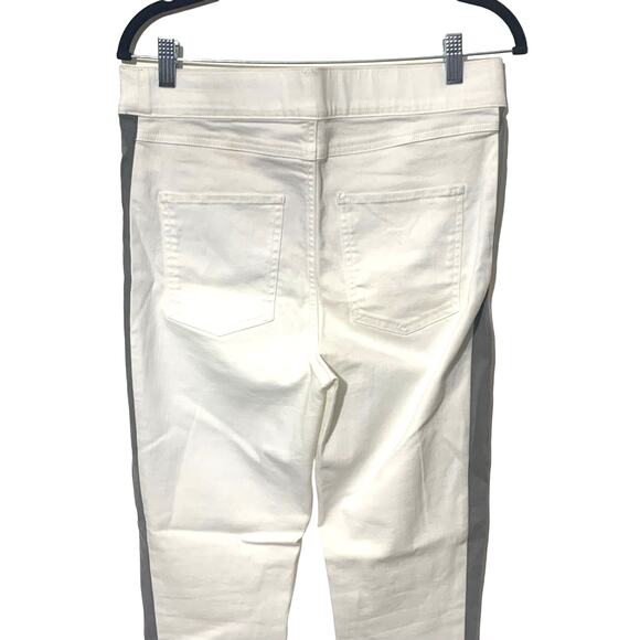 SPANX sz LG Denim Side Stripe Raw Hem Leggings Pants Highrise Flat Front Pull On - Picture 6 of 9